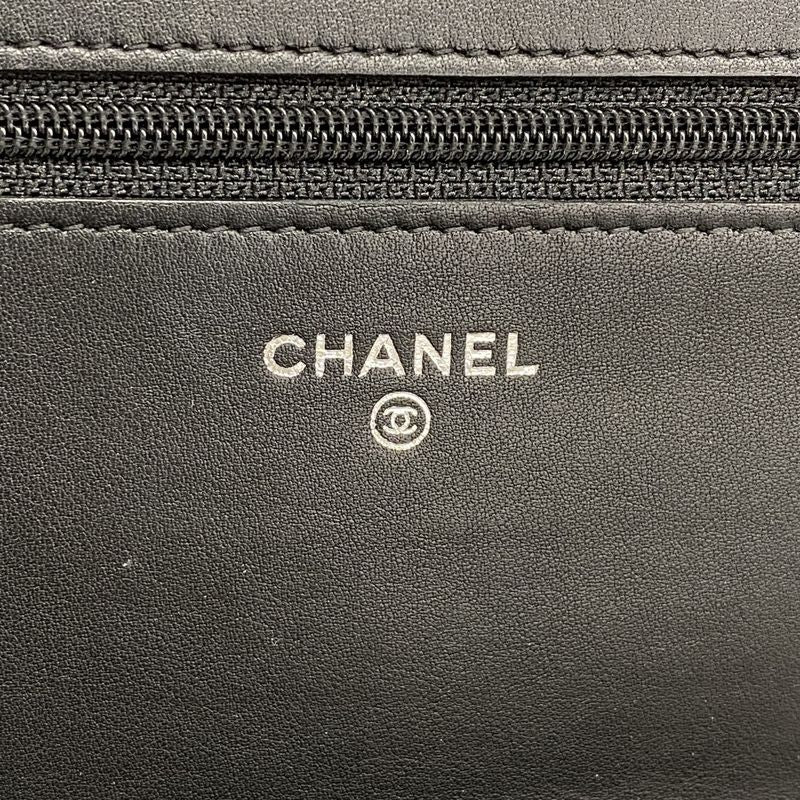 Chanel Shoulder Wallet Patent Leather Black Silver Hardware Women's
