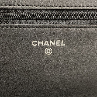 Chanel Shoulder Wallet Patent Leather Black Silver Hardware Women's