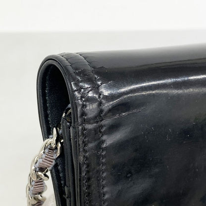 Chanel Shoulder Wallet Patent Leather Black Silver Hardware Women's