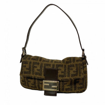 Fendi Handbag Zucca Mamma Bucket Wool Brown Silver Hardware Ladies