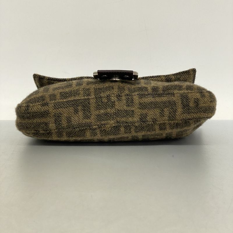 Fendi Handbag Zucca Mamma Bucket Wool Brown Silver Hardware Ladies