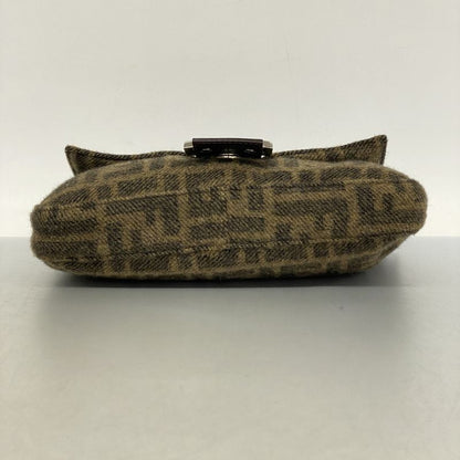 Fendi Handbag Zucca Mamma Bucket Wool Brown Silver Hardware Ladies