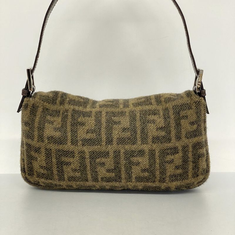 Fendi Handbag Zucca Mamma Bucket Wool Brown Silver Hardware Ladies