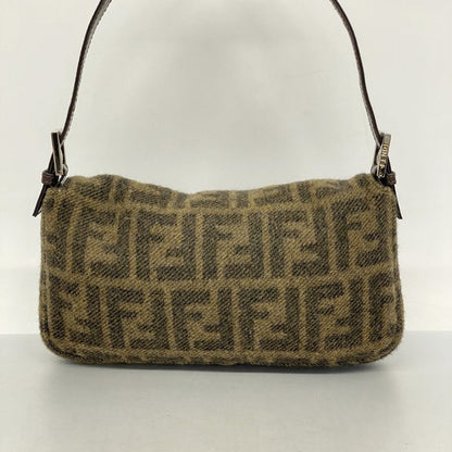 Fendi Handbag Zucca Mamma Bucket Wool Brown Silver Hardware Ladies