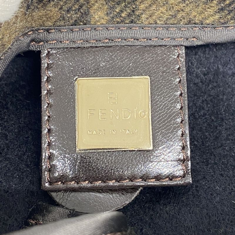 Fendi Handbag Zucca Mamma Bucket Wool Brown Silver Hardware Ladies