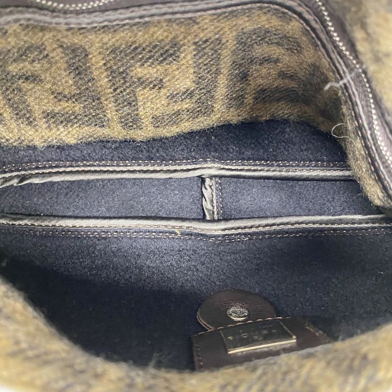 Fendi Handbag Zucca Mamma Bucket Wool Brown Silver Hardware Ladies