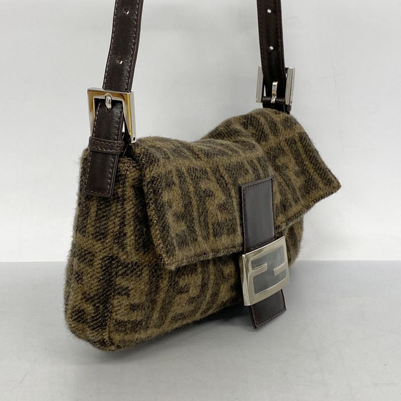 Fendi Handbag Zucca Mamma Bucket Wool Brown Silver Hardware Ladies
