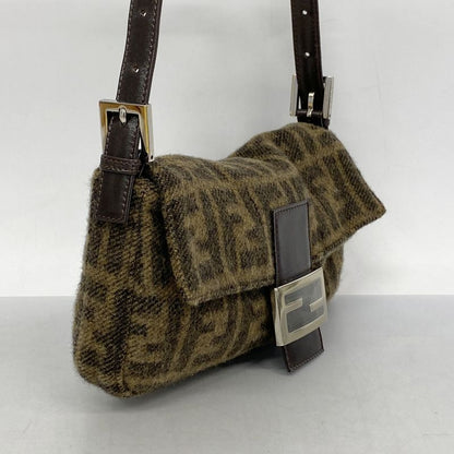Fendi Handbag Zucca Mamma Bucket Wool Brown Silver Hardware Ladies