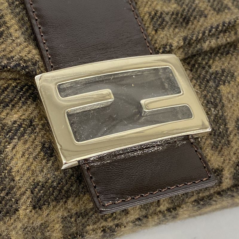 Fendi Handbag Zucca Mamma Bucket Wool Brown Silver Hardware Ladies