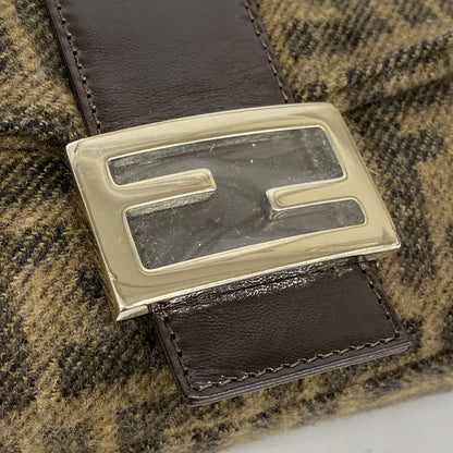 Fendi Handbag Zucca Mamma Bucket Wool Brown Silver Hardware Ladies