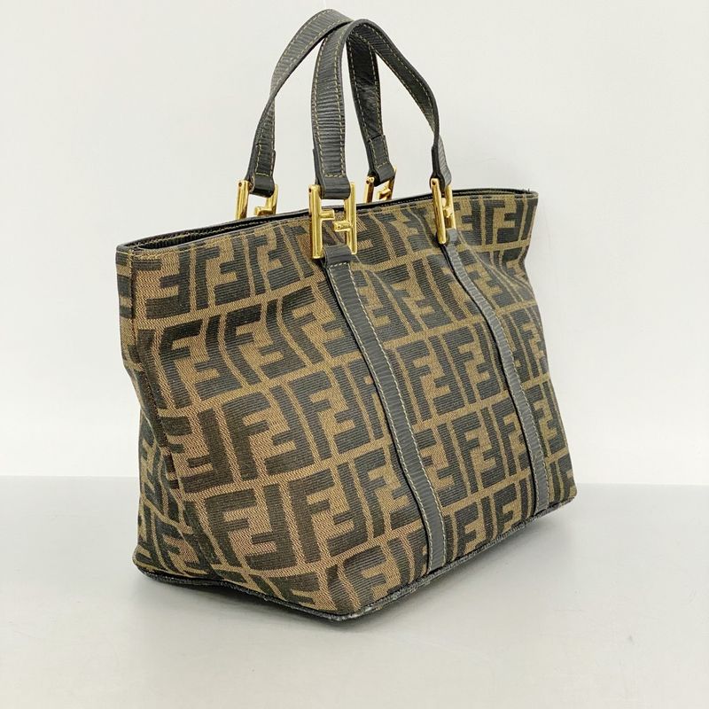 Fendi Handbag Zucca Nylon Canvas Brown Gold Hardware Ladies