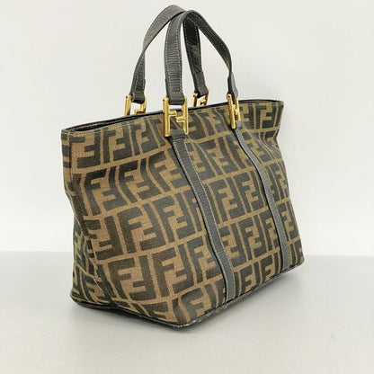 Fendi Handbag Zucca Nylon Canvas Brown Gold Hardware Ladies