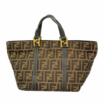Fendi Handbag Zucca Nylon Canvas Brown Gold Hardware Ladies