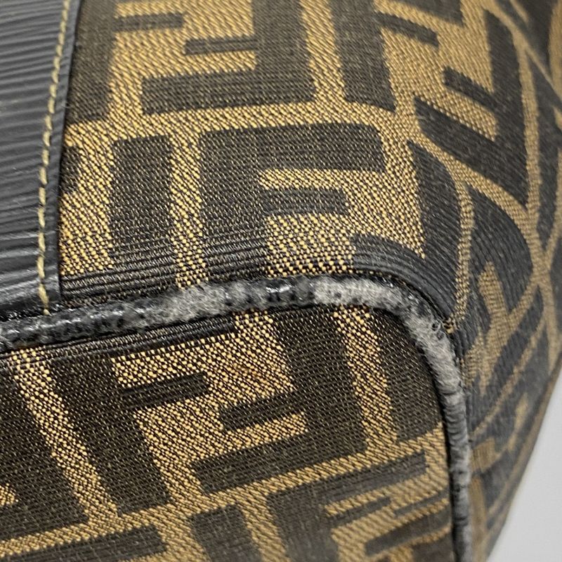 Fendi Handbag Zucca Nylon Canvas Brown Gold Hardware Ladies