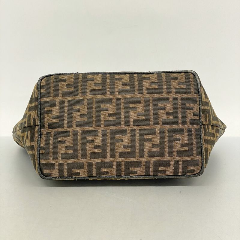 Fendi Handbag Zucca Nylon Canvas Brown Gold Hardware Ladies