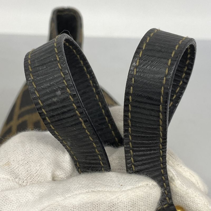 Fendi Handbag Zucca Nylon Canvas Brown Gold Hardware Ladies