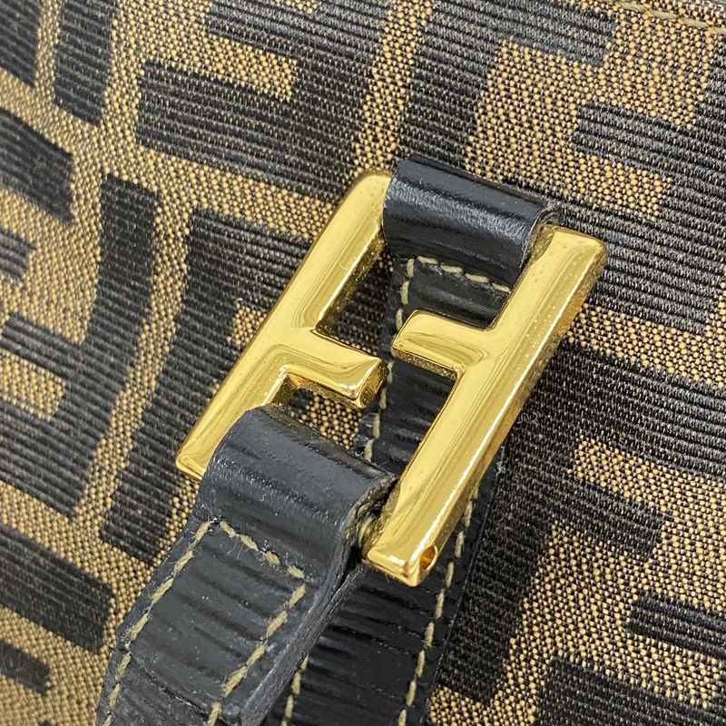 Fendi Handbag Zucca Nylon Canvas Brown Gold Hardware Ladies