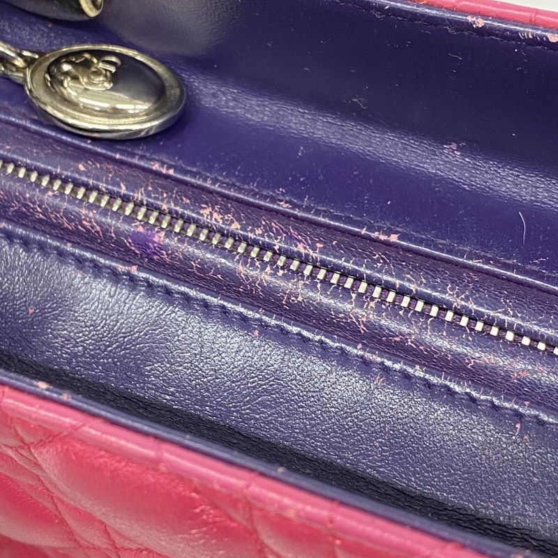 Christian Dior Handbag Cannage Lady Dior Leather Purple Pink Orange Silver