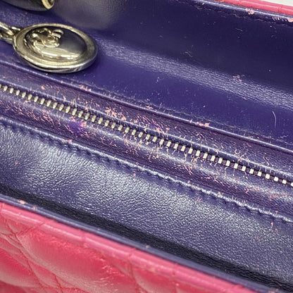 Christian Dior Handbag Cannage Lady Dior Leather Purple Pink Orange Silver