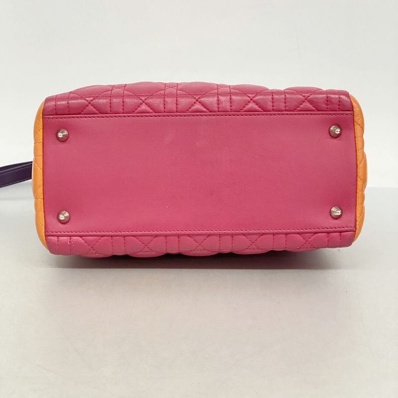Christian Dior Handbag Cannage Lady Dior Leather Purple Pink Orange Silver
