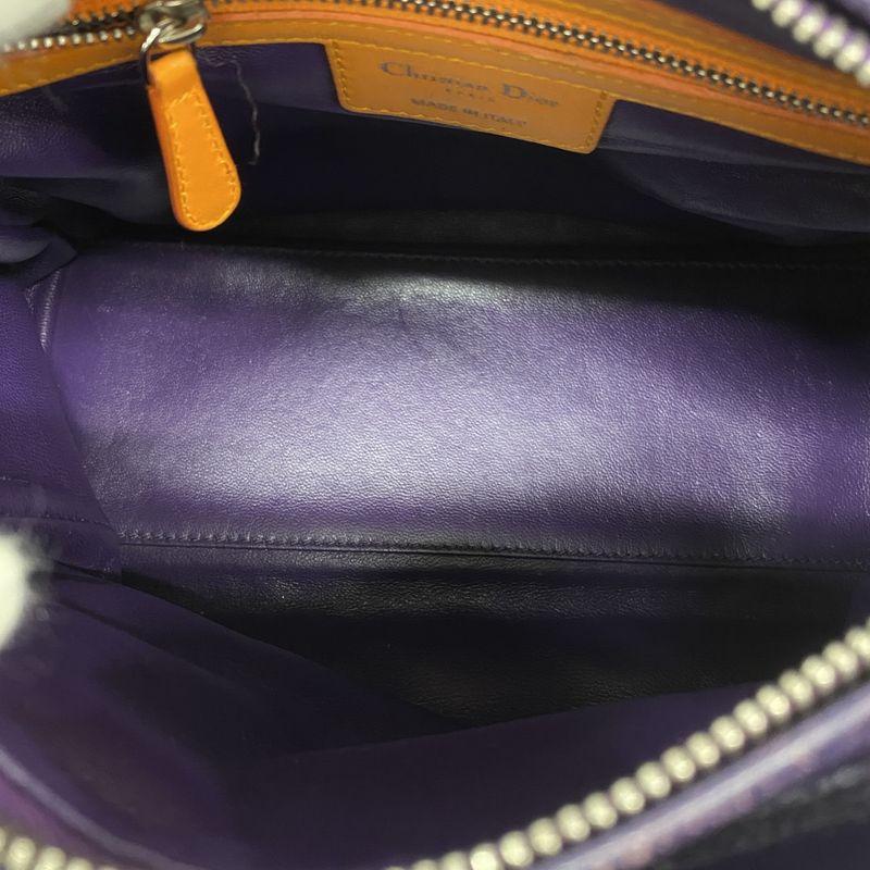 Christian Dior Handbag Cannage Lady Dior Leather Purple Pink Orange Silver
