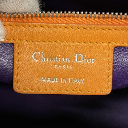 Christian Dior Handbag Cannage Lady Dior Leather Purple Pink Orange Silver