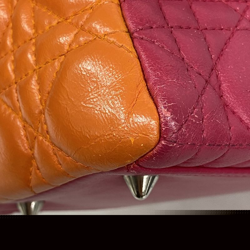 Christian Dior Handbag Cannage Lady Dior Leather Purple Pink Orange Silver