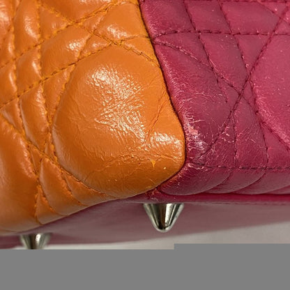 Christian Dior Handbag Cannage Lady Dior Leather Purple Pink Orange Silver