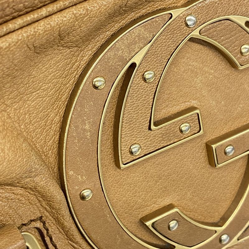 Gucci Shoulder Bag Interlocking G 121544 Leather Light Brown Gold Hardware