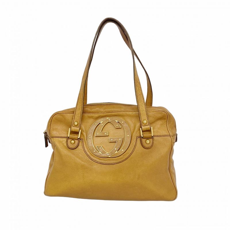 Gucci Shoulder Bag Interlocking G 121544 Leather Light Brown Gold Hardware