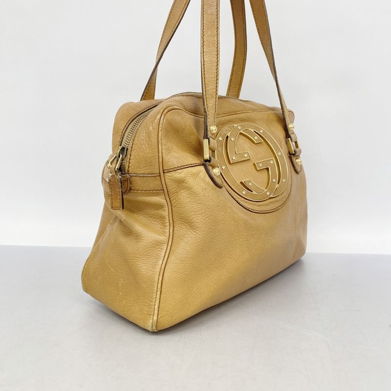 Gucci Shoulder Bag Interlocking G 121544 Leather Light Brown Gold Hardware