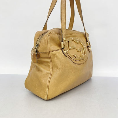 Gucci Shoulder Bag Interlocking G 121544 Leather Light Brown Gold Hardware