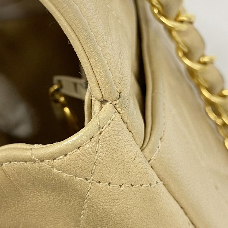 Chanel Shoulder Bag Matelasse Lambskin Beige Gold Hardware Women's