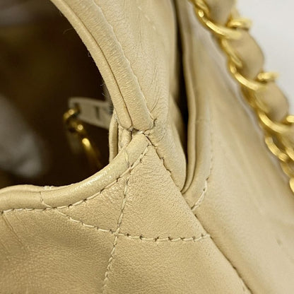 Chanel Shoulder Bag Matelasse Lambskin Beige Gold Hardware Women's