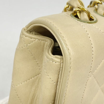 Chanel Shoulder Bag Matelasse Lambskin Beige Gold Hardware Women's