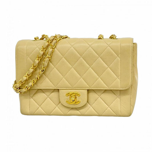 Chanel Shoulder Bag Matelasse Lambskin Beige Gold Hardware Women's