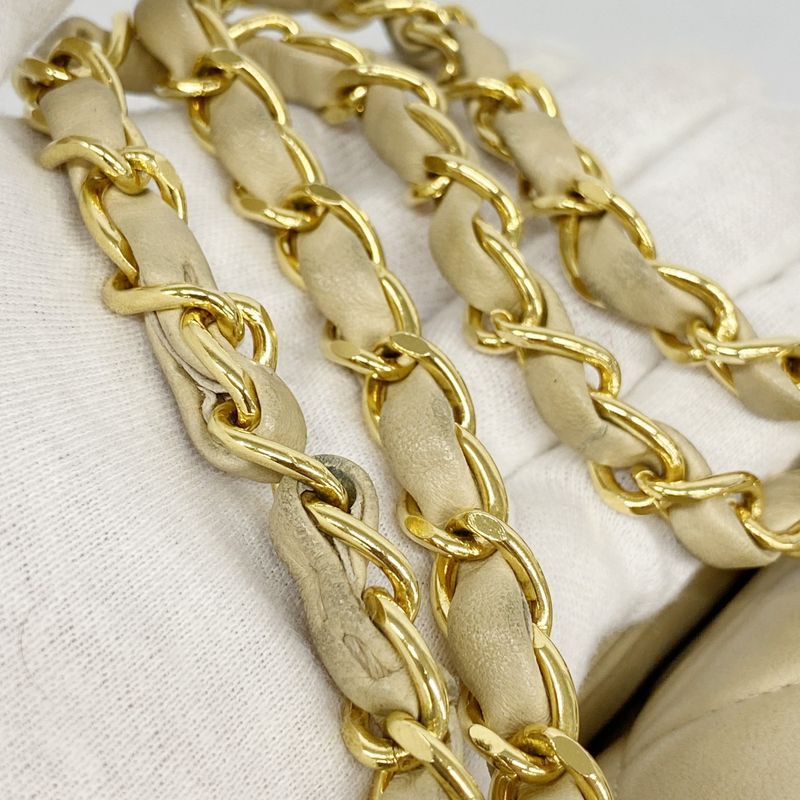 Chanel Shoulder Bag Matelasse Lambskin Beige Gold Hardware Women's