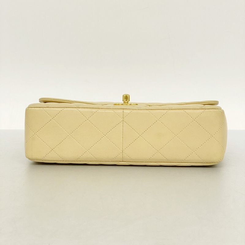 Chanel Shoulder Bag Matelasse Lambskin Beige Gold Hardware Women's