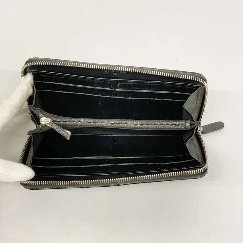 Chanel Long Wallet Matelasse Patent Leather Black Silver Hardware Women's