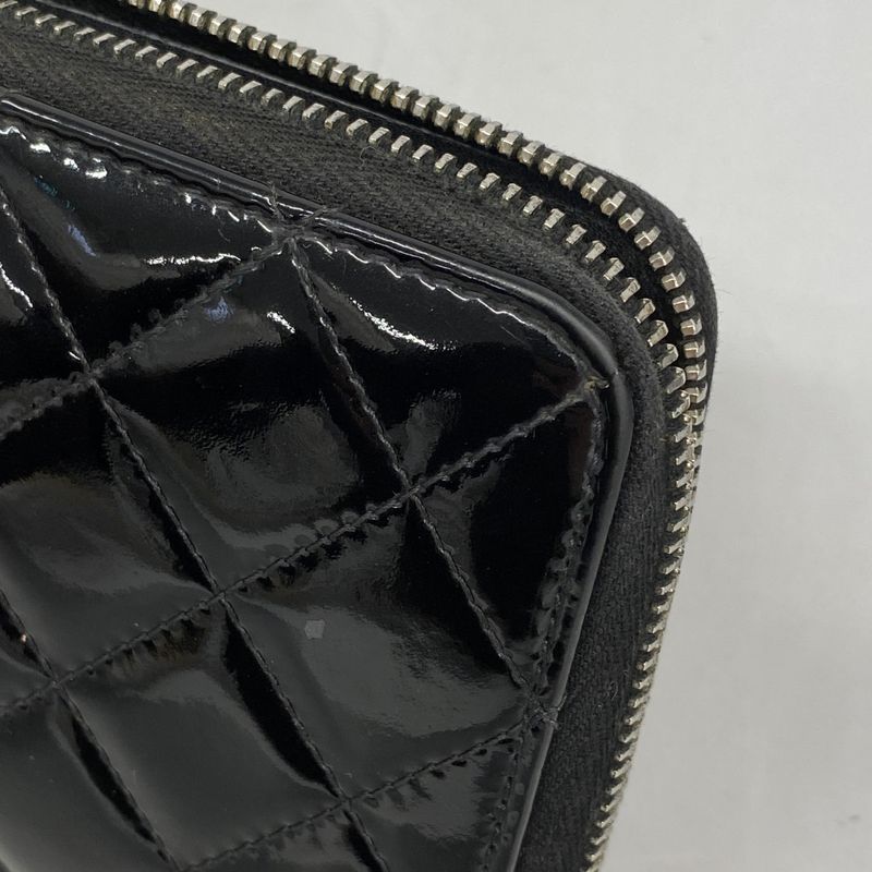 Chanel Long Wallet Matelasse Patent Leather Black Silver Hardware Women's