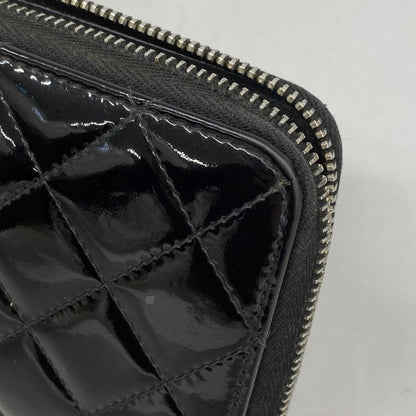 Chanel Long Wallet Matelasse Patent Leather Black Silver Hardware Women's
