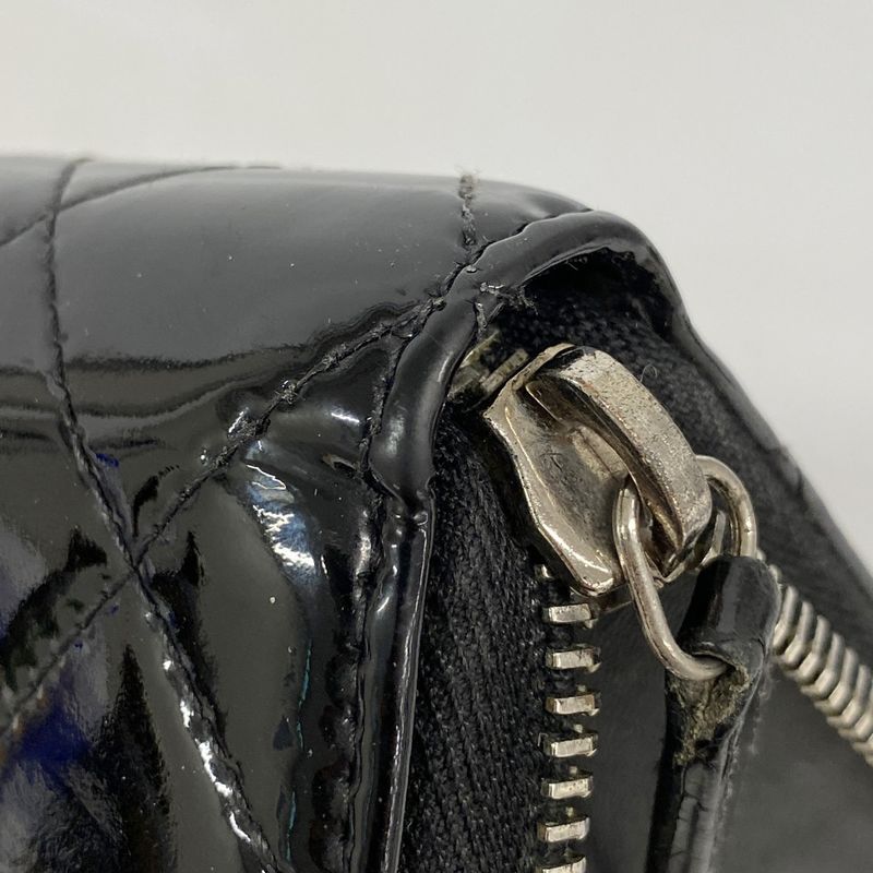 Chanel Long Wallet Matelasse Patent Leather Black Silver Hardware Women's