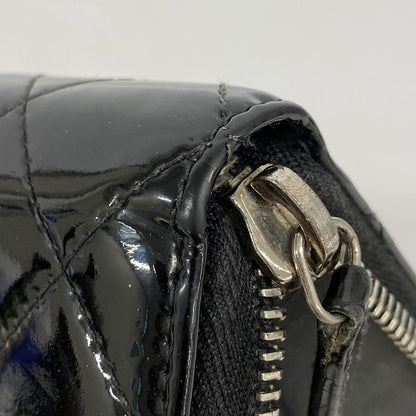 Chanel Long Wallet Matelasse Patent Leather Black Silver Hardware Women's