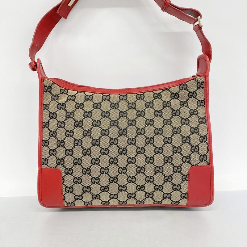 Gucci Shoulder Bag GG Canvas 001 4205 Canvas Black Red Gold Hardware Ladies