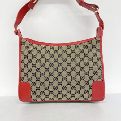 Gucci Shoulder Bag GG Canvas 001 4205 Canvas Black Red Gold Hardware Ladies
