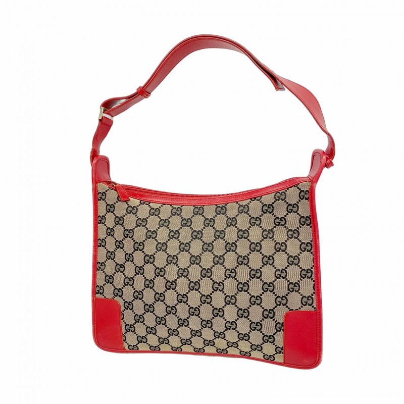 Gucci Shoulder Bag GG Canvas 001 4205 Canvas Black Red Gold Hardware Ladies