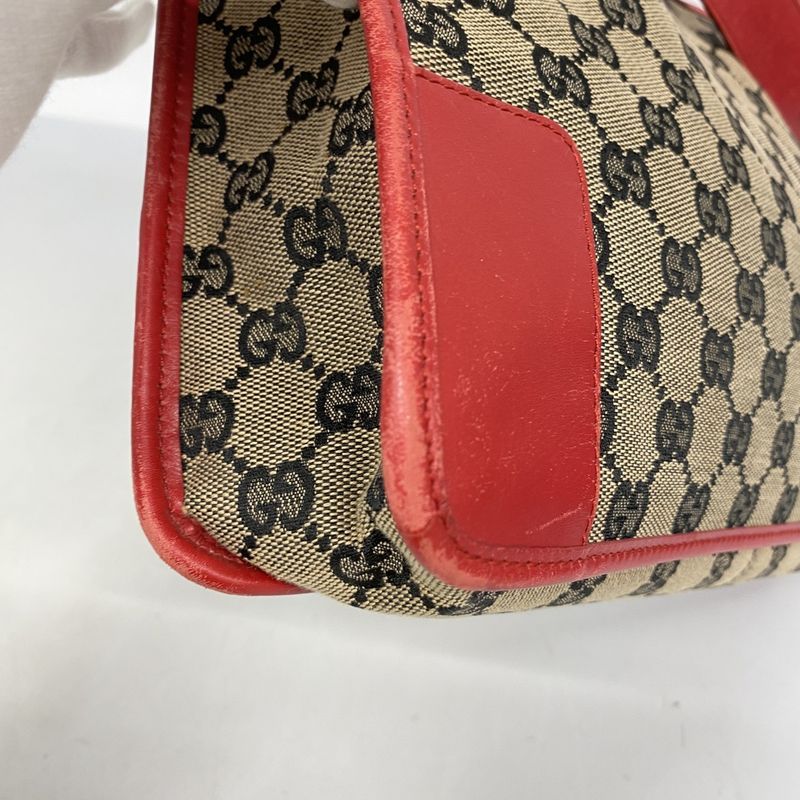 Gucci Shoulder Bag GG Canvas 001 4205 Canvas Black Red Gold Hardware Ladies