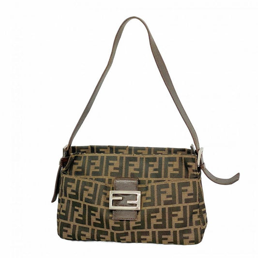 Fendi Handbag Zucca Nylon Canvas Brown Silver Hardware Women
