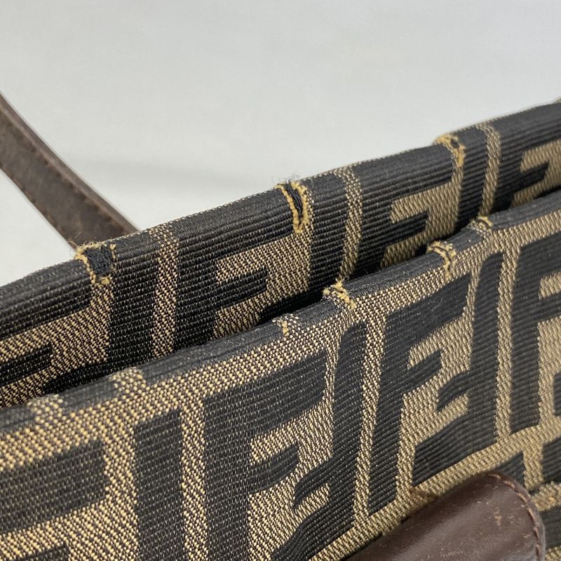 Fendi Handbag Zucca Nylon Canvas Brown Silver Hardware Women