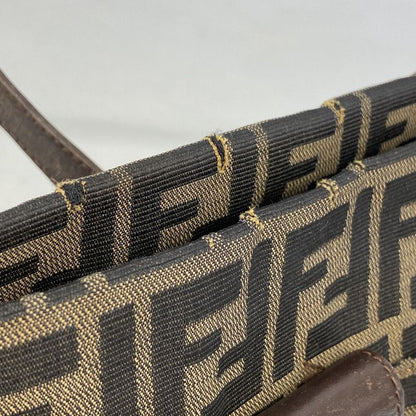 Fendi Handbag Zucca Nylon Canvas Brown Silver Hardware Women